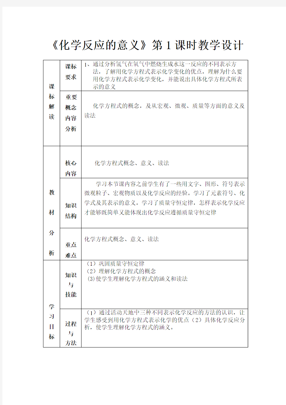 化学反应的表示教学设计