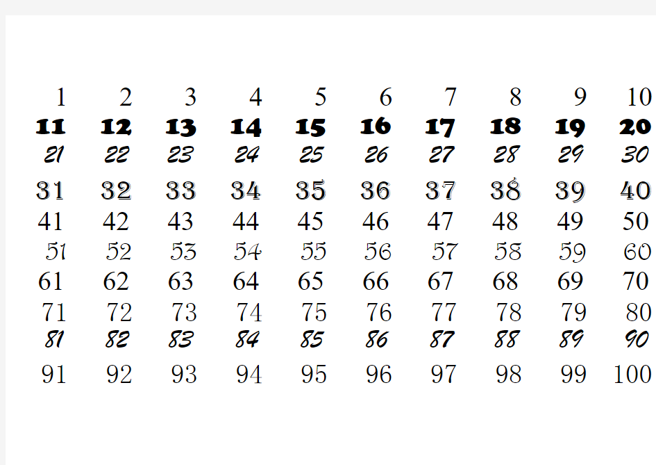 1到100数字记忆表