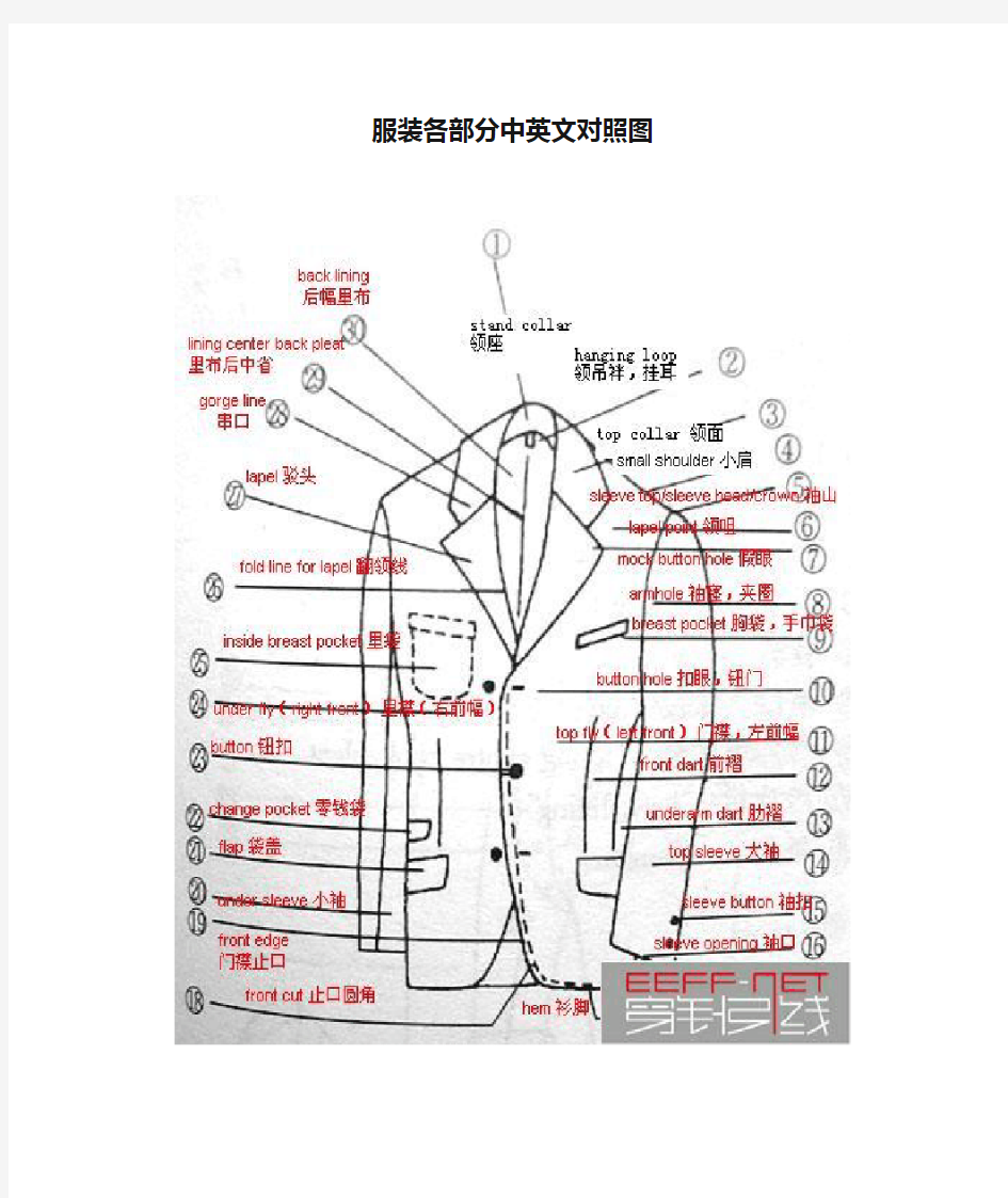 服装各部分中英文对照图