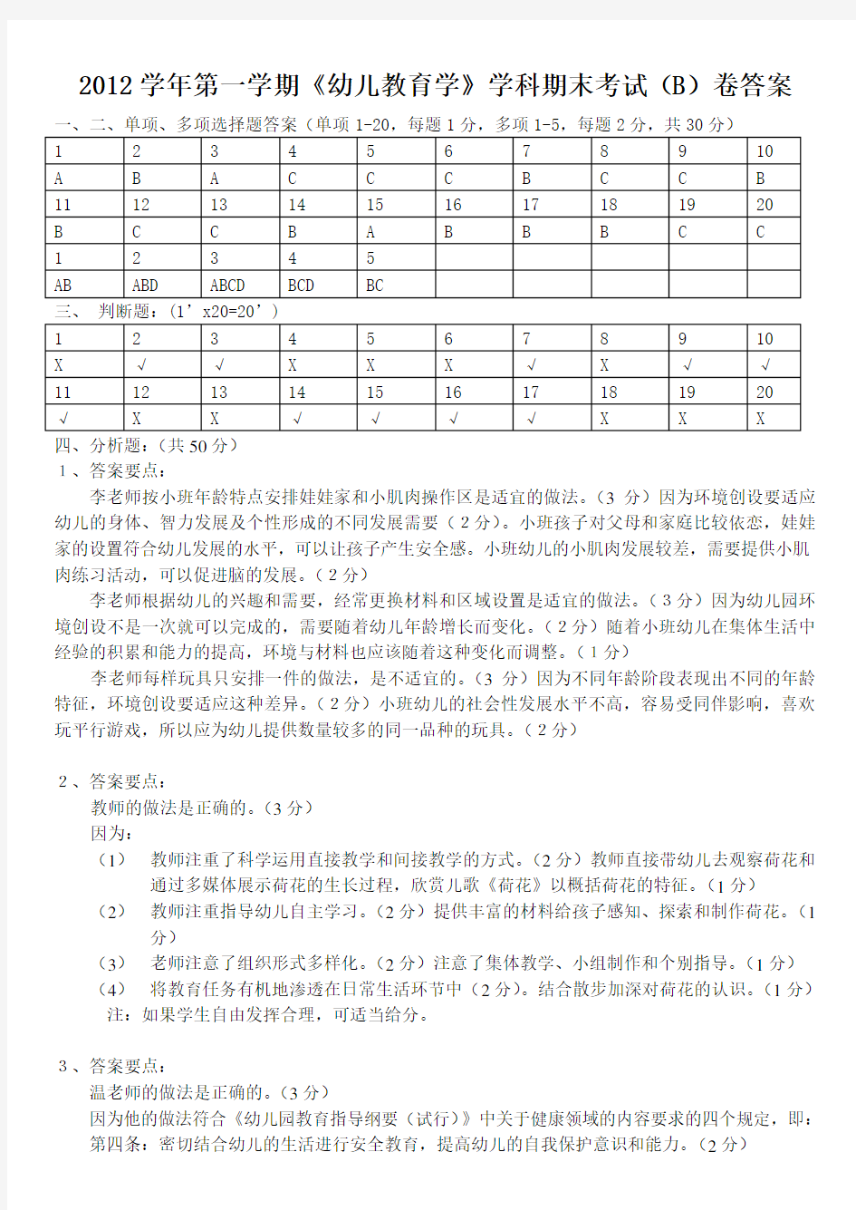 《幼儿教育学》期末试卷答案-陈幸军版