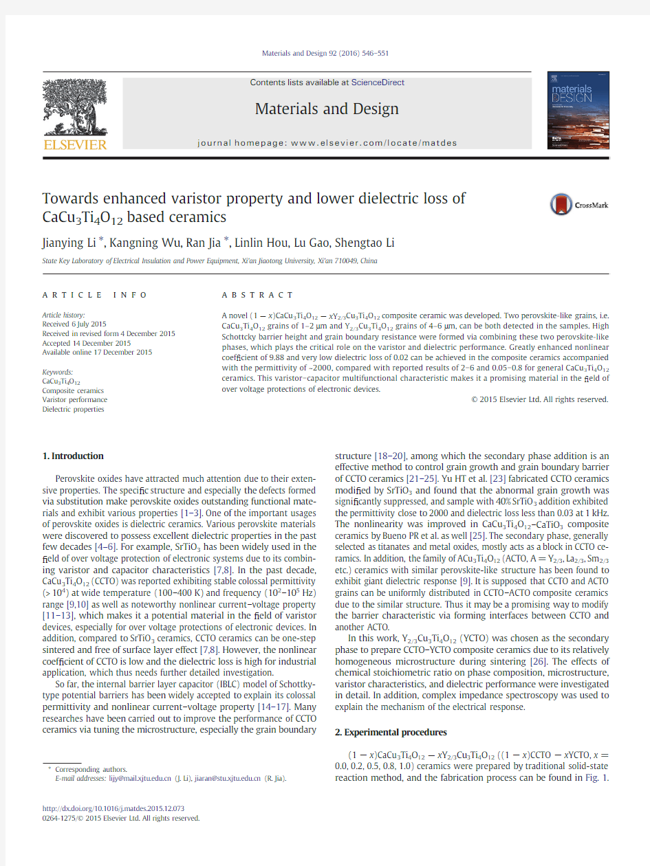 Towards enhanced varistor property and lower dielectric loss of CaCu3Ti4O12 based ceramics