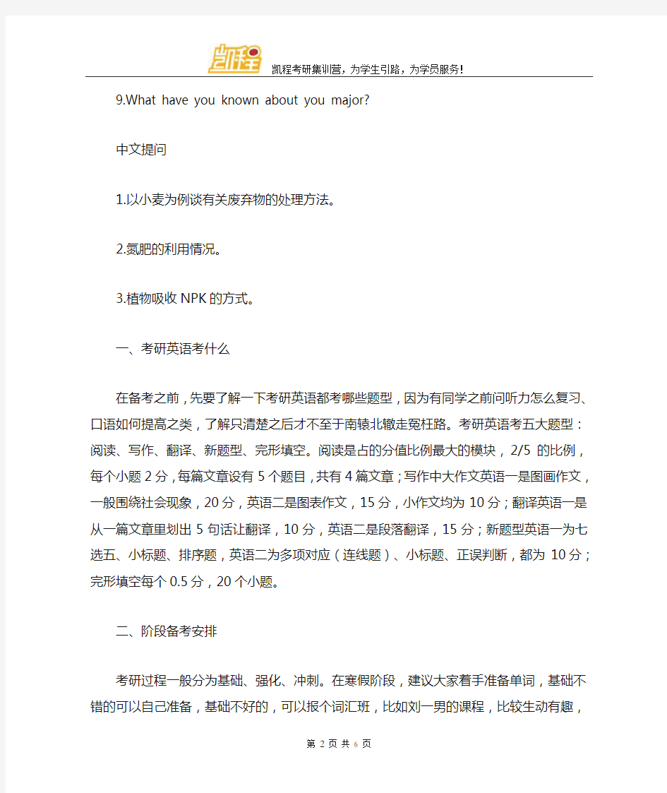 中国农业科学院区域研究所复试英语口语问题