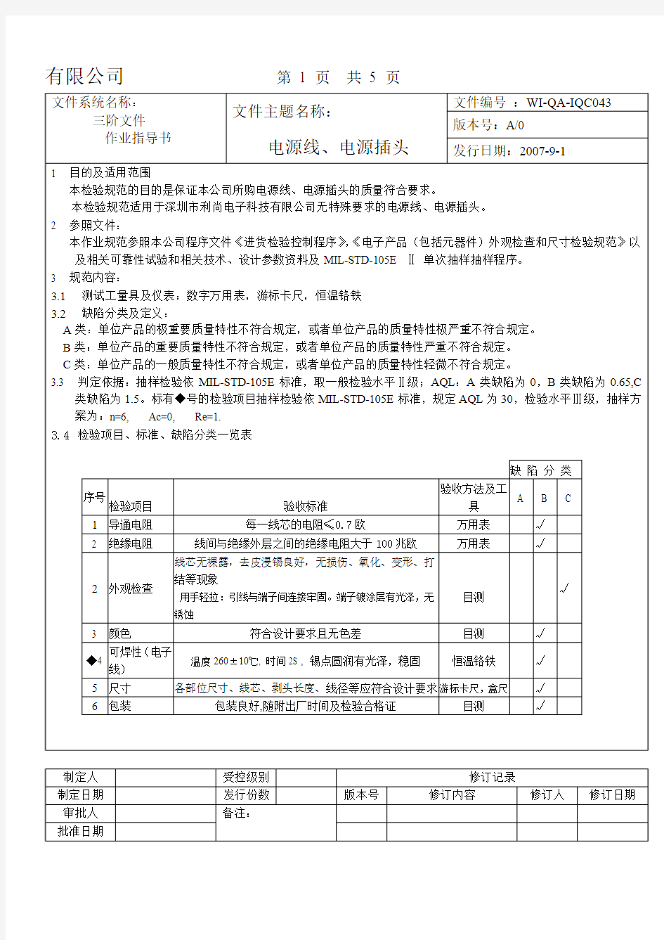 最全面的电源线、电源插头检验标准