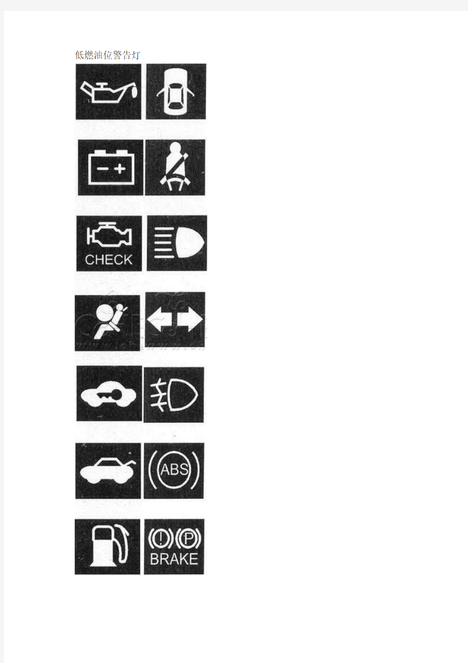 现代汽车仪表盘上的指示灯符号 图解