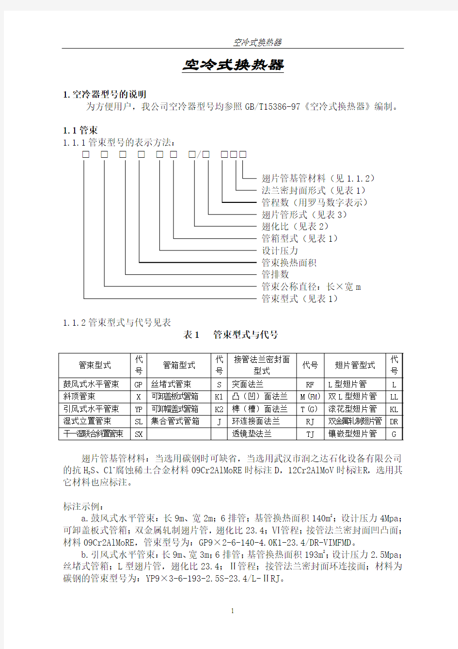 空冷器型号