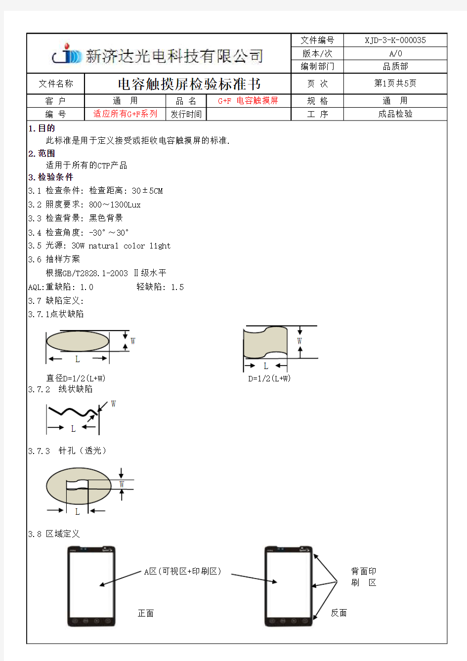 G+F电容触摸屏检验标准书(客户版)