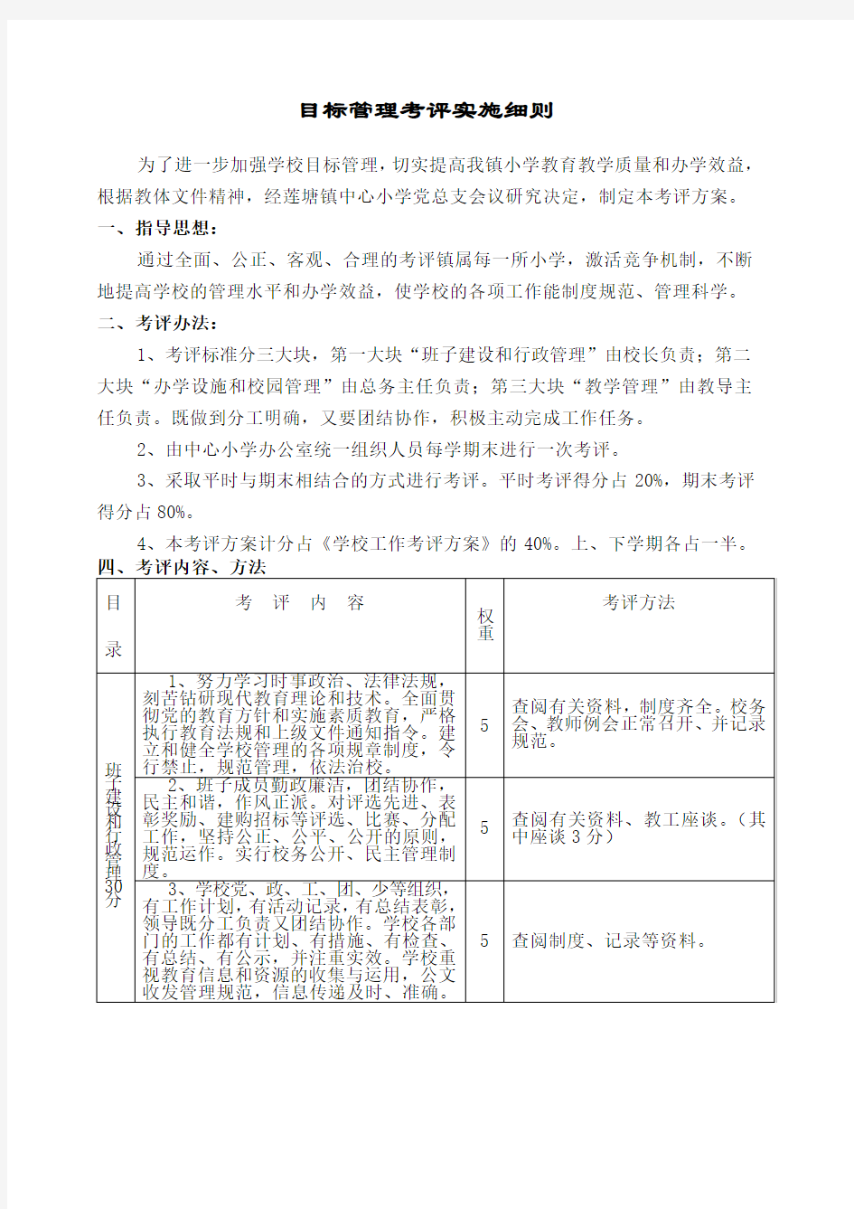 目标管理考评实施细则