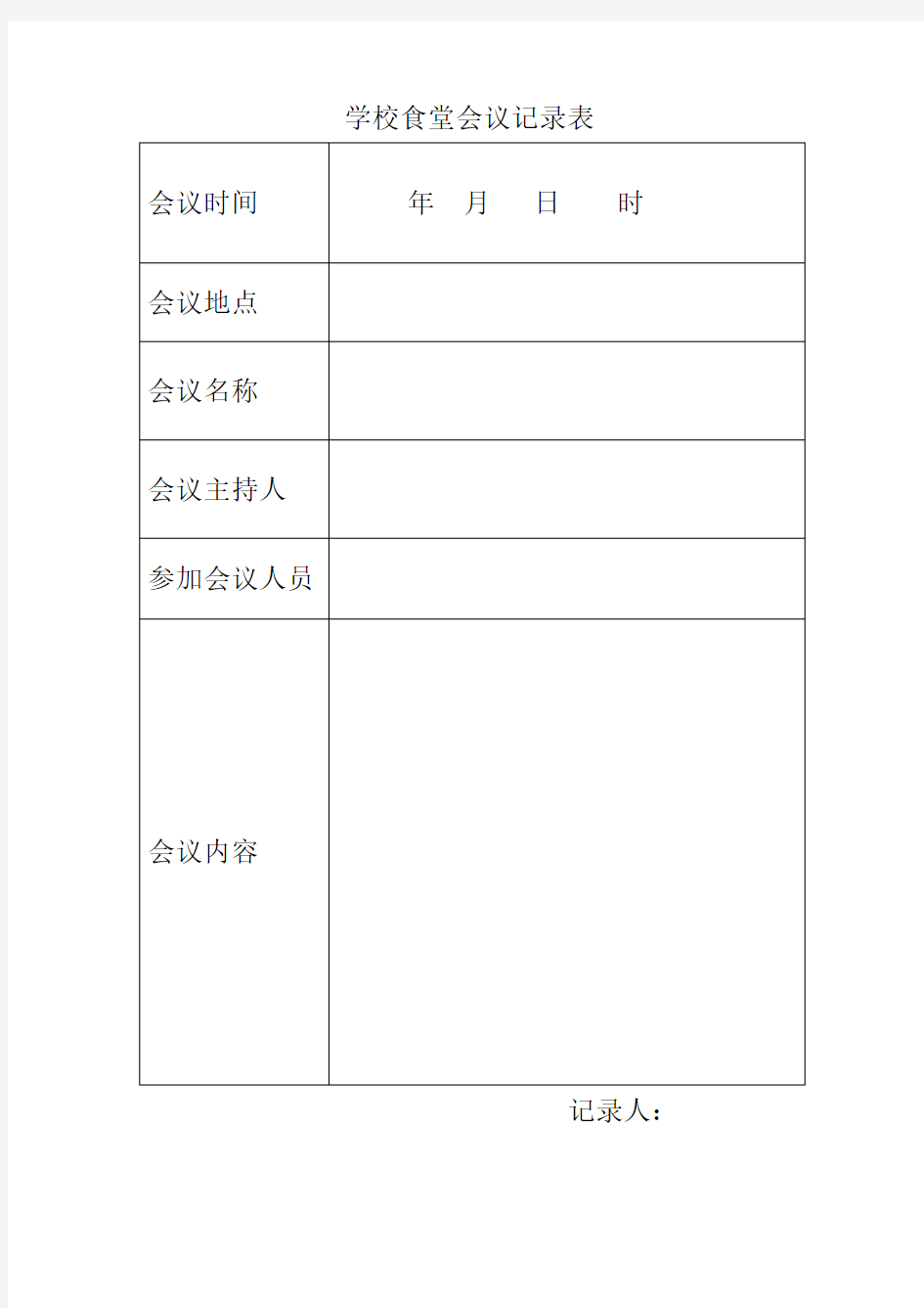 学校食堂会议记录表