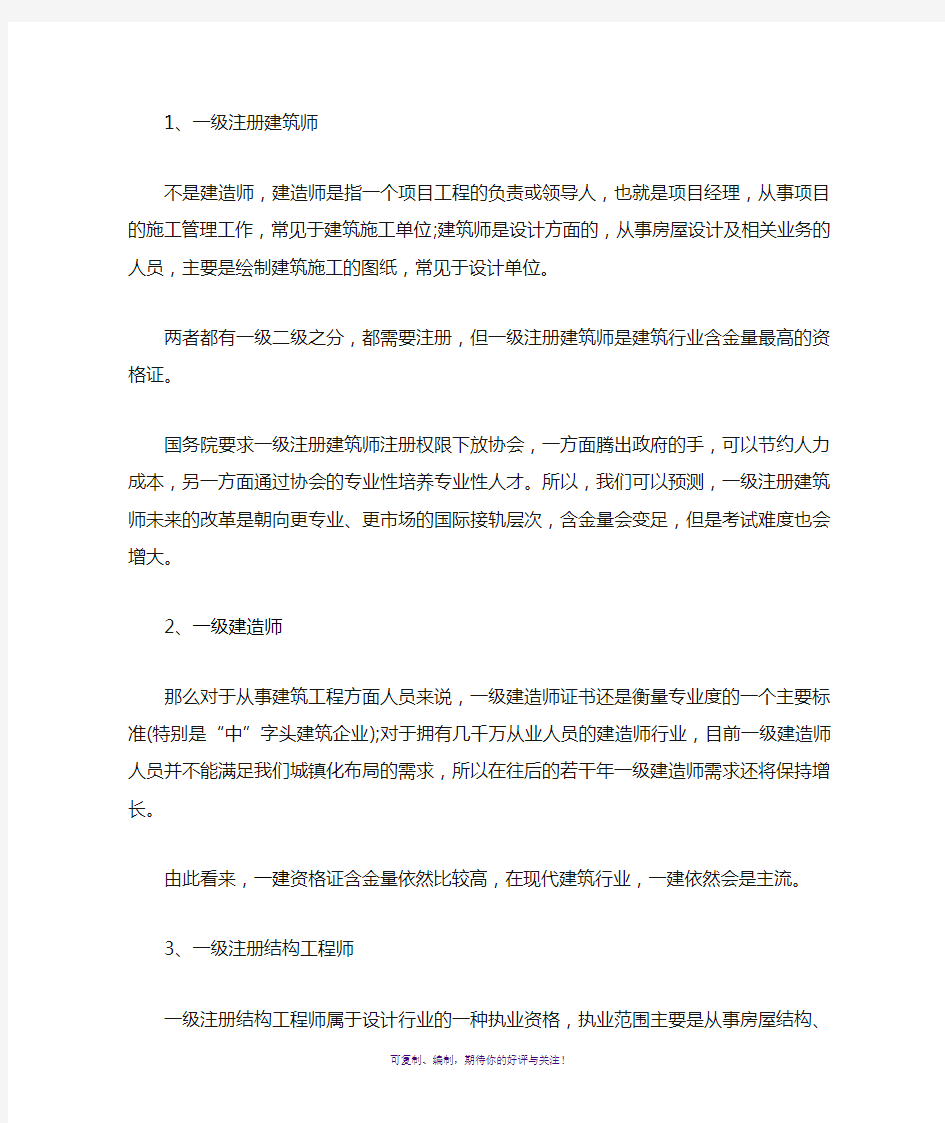 建筑类含金量高的证书