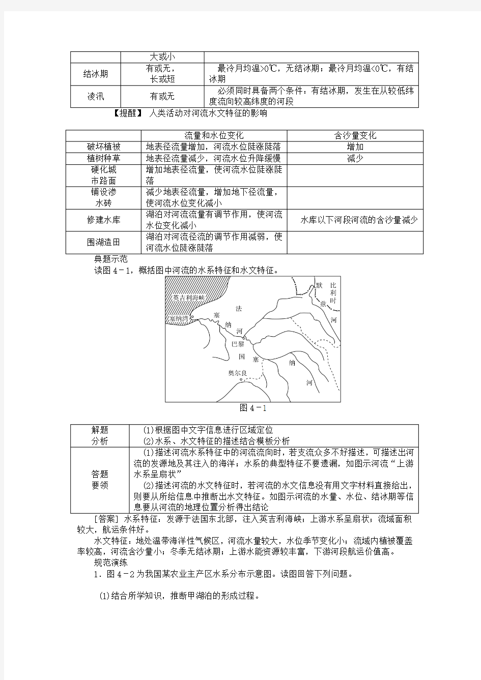 2019名校专递：高考地理特色专题讲练(4)河流水系、水文特征描述(含答案)