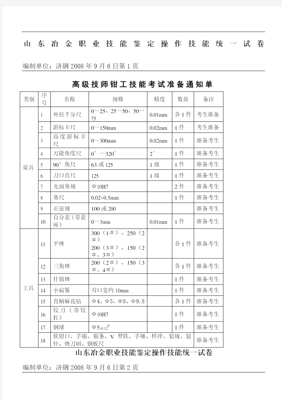 高级技师钳工技能考试试题