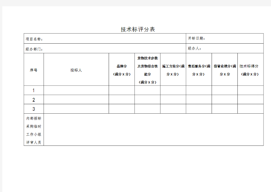 技术标评分表