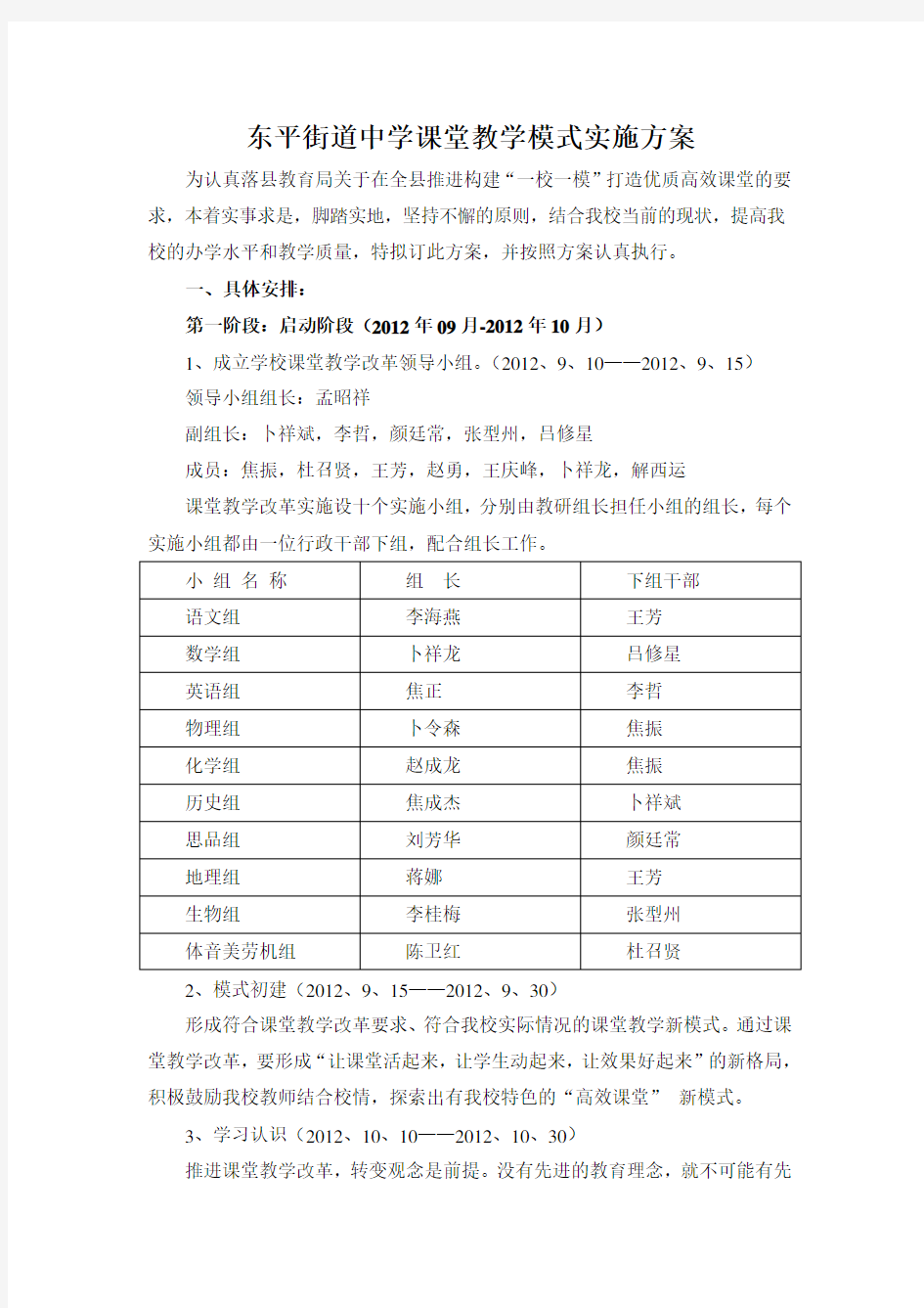 东平街道中学课堂教学模式实施方案(1)