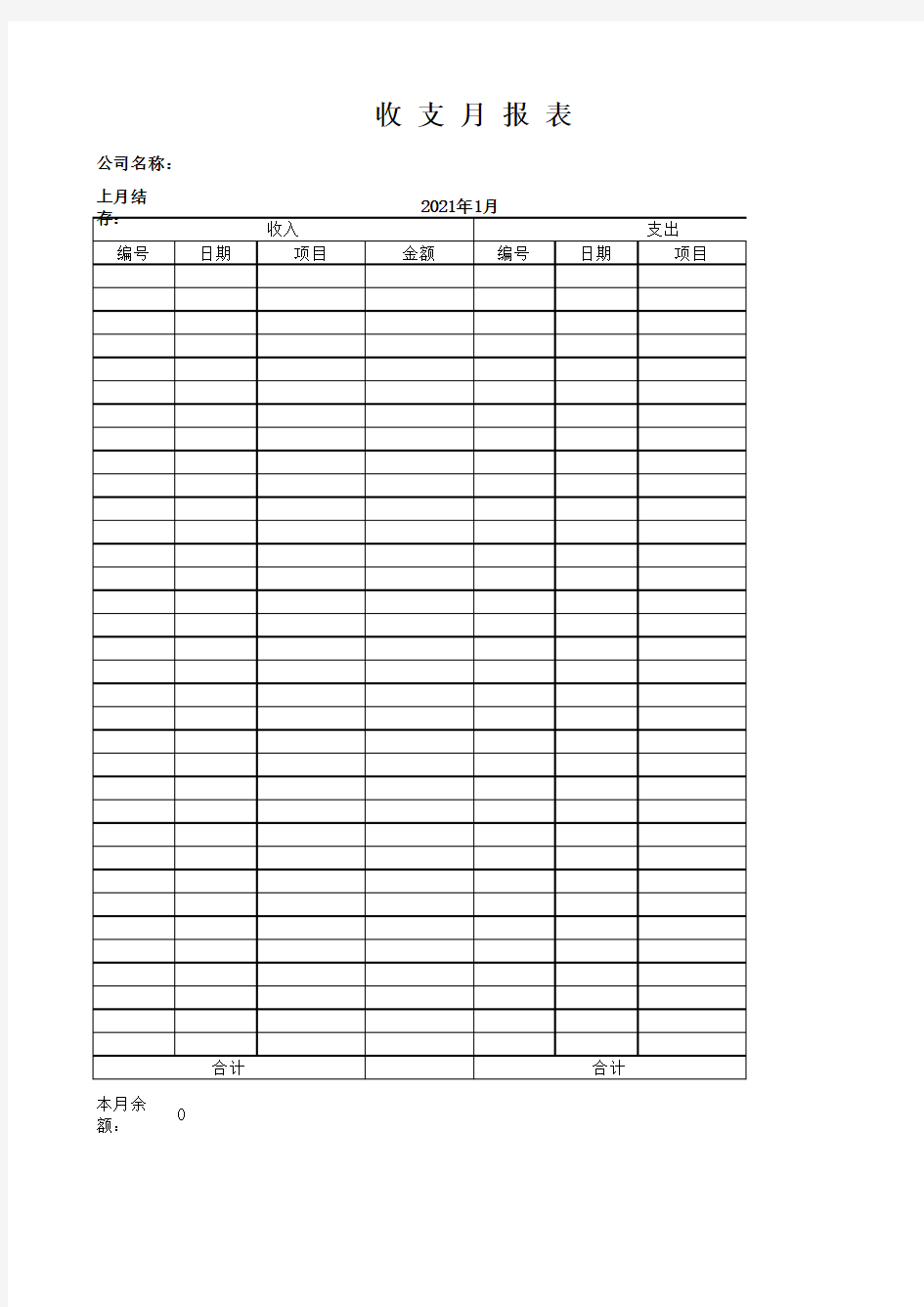 收支月报表