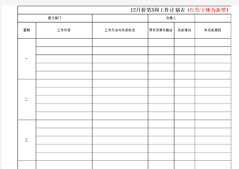 每周工作计划及进度跟踪表--