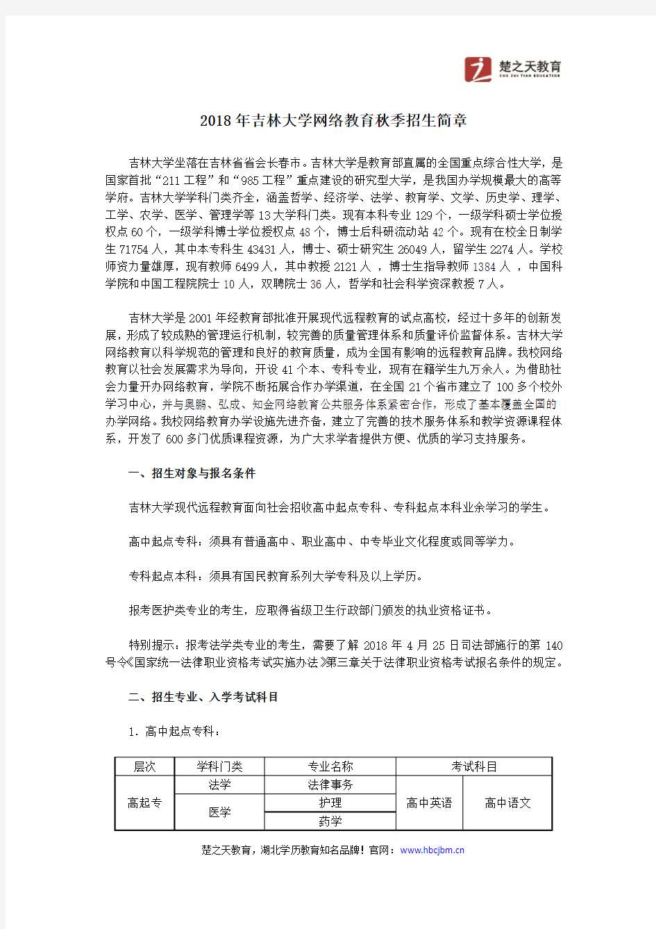 2018年吉林大学网络教育秋季招生简章