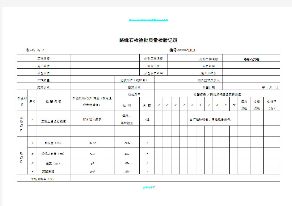 路缘石检验批质量检验记录