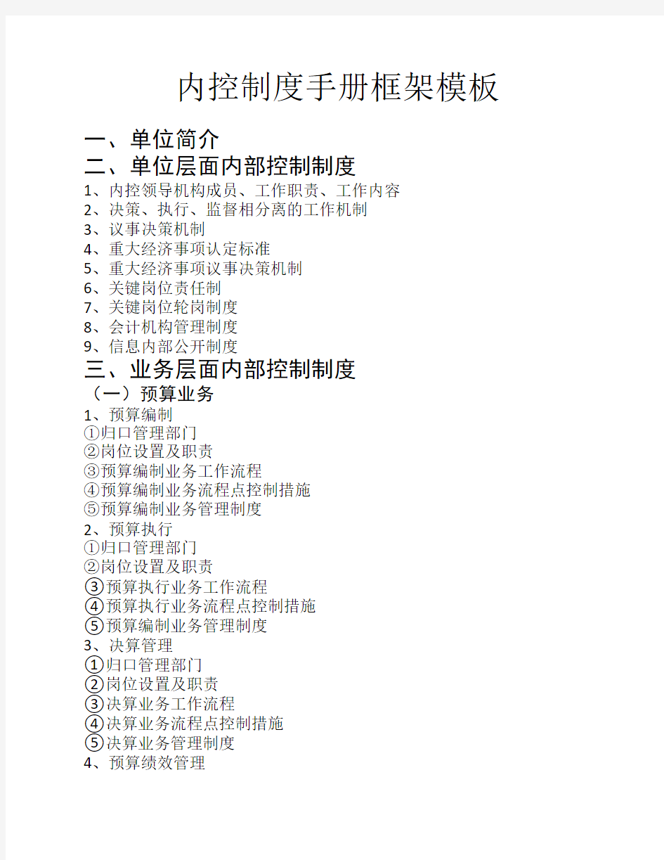 内控制度手册框架结构