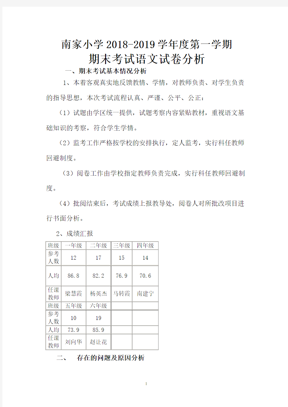 小学语文期末试卷分析