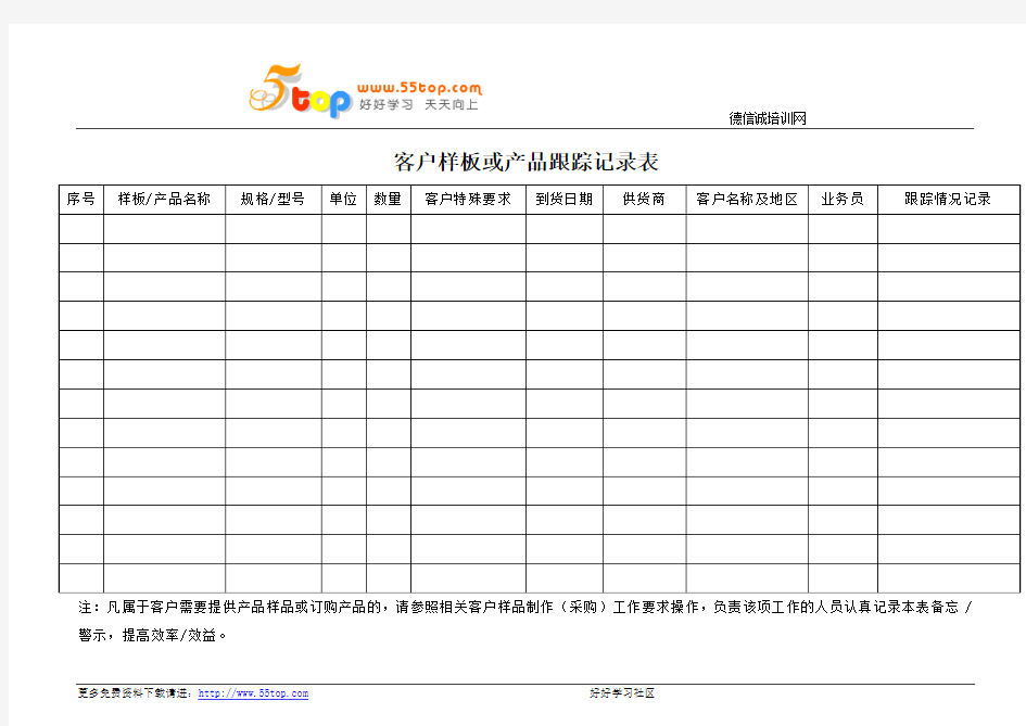 客户样板或产品跟踪记录表