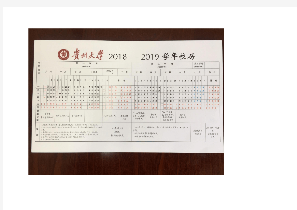 贵州大学2018-2019学年度校历