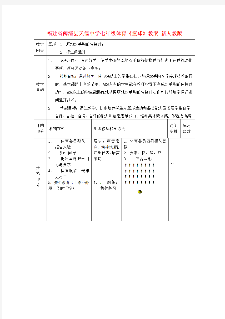 七年级体育《篮球》教案 新人教版