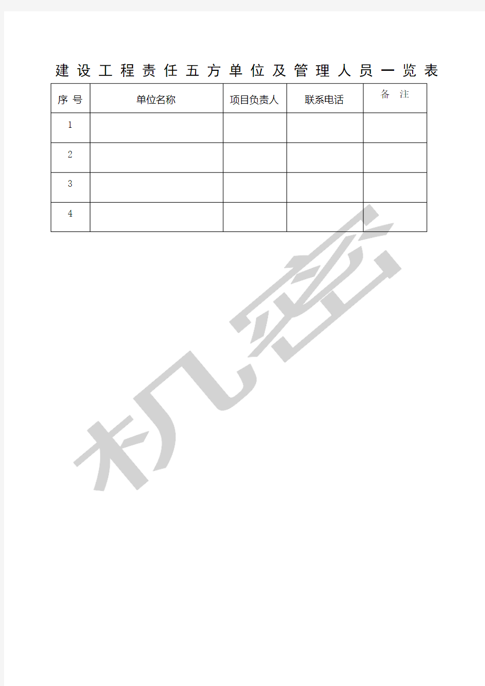 建设工程责任五方单位及管理人员一览表