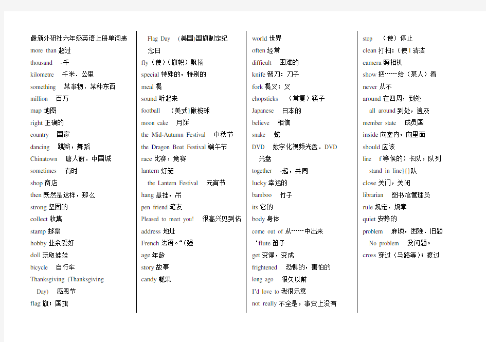 (完整word版)最新外研社六年级英语上册单词表