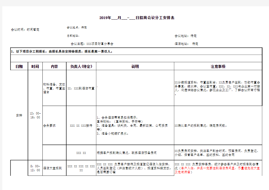 招商会议安排与会议流程