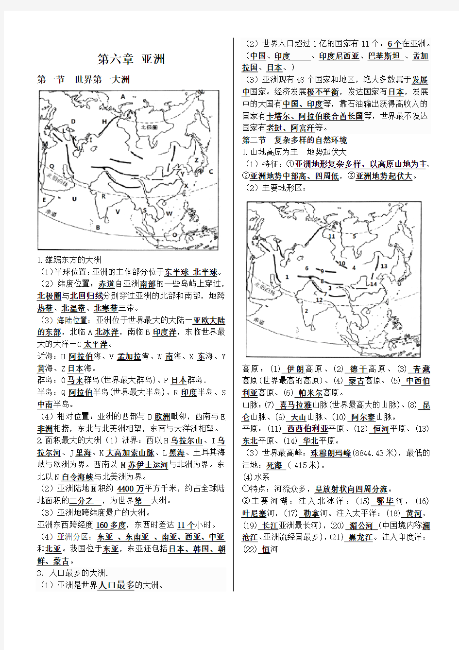 七年级下册第六章世界地理知识要点精心整理