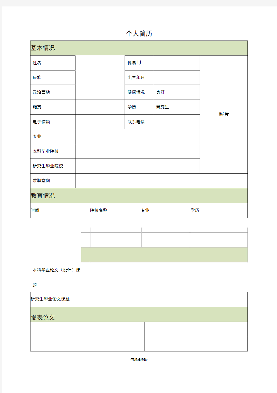 硕士研究生个人简历模板