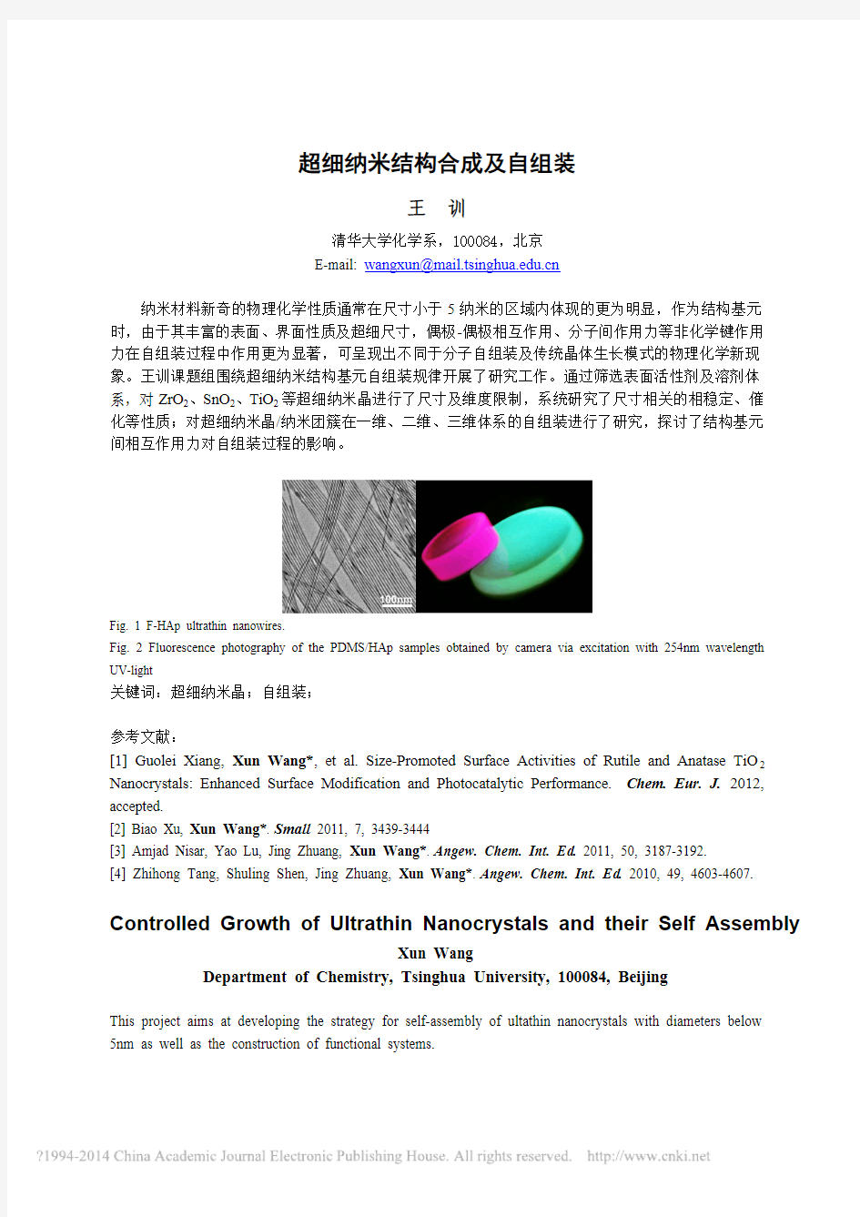 超细纳米结构合成及自组装 (文献)