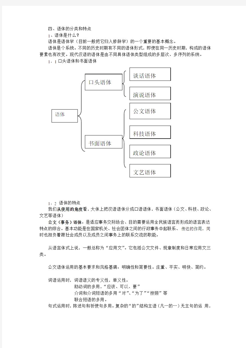 现代汉语：语体的分类和特点