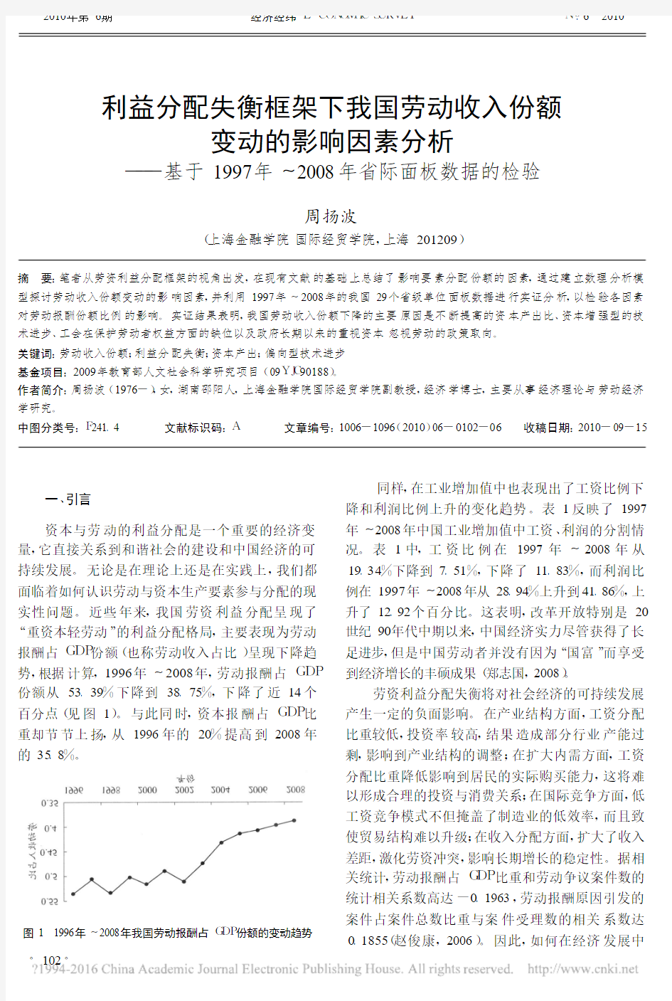 利益分配失衡框架下我国劳动收入份_省略_年_2008年省际面板数据的检验_周扬波