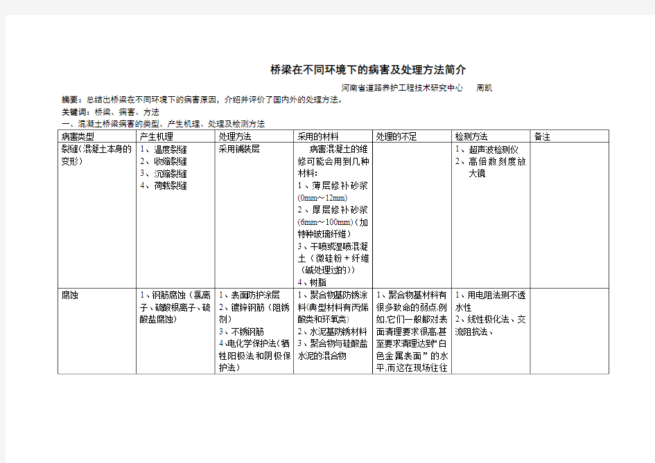 桥梁在不同环境下的病害及处理方法简介