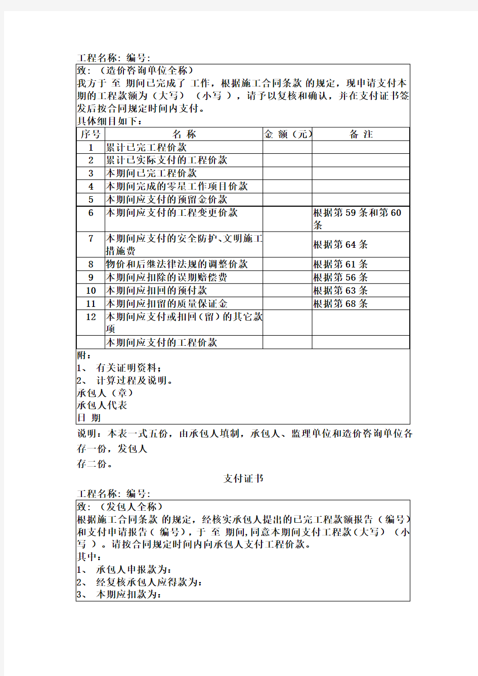 工程请款申请书格式范本