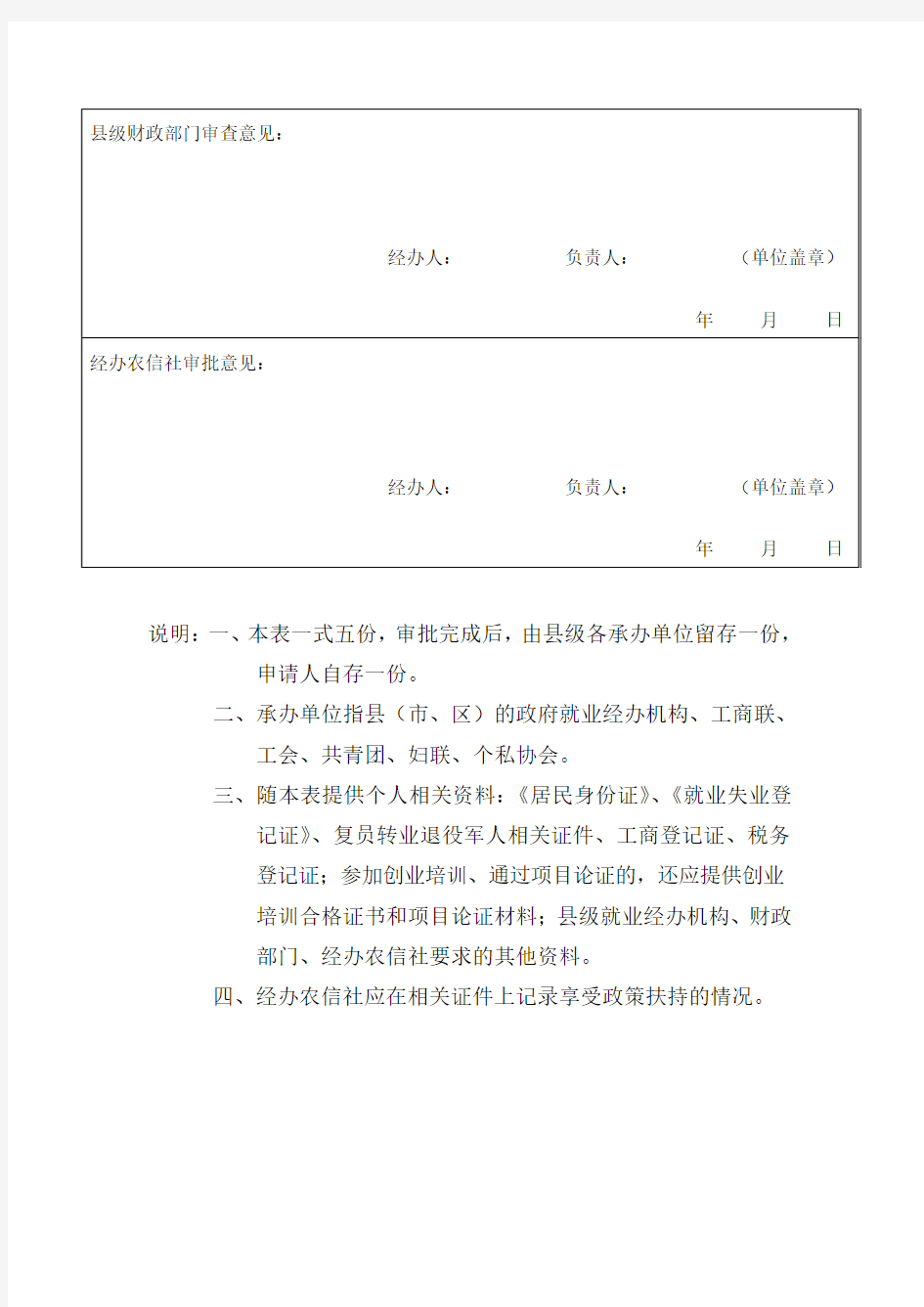 云南省创业小额贷款申请审批表