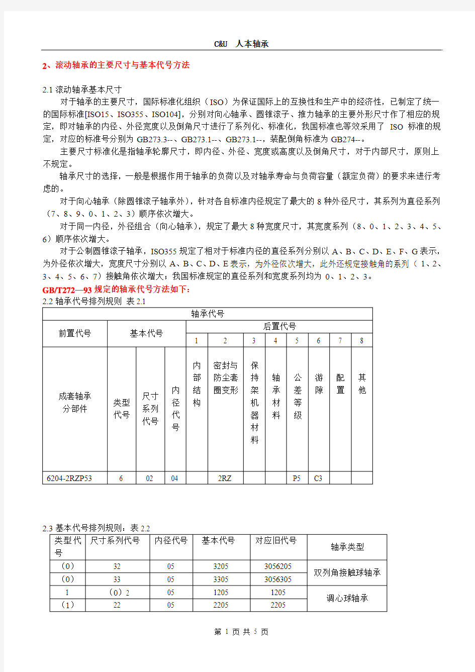 2、滚动轴承主要尺寸与基本代号方法