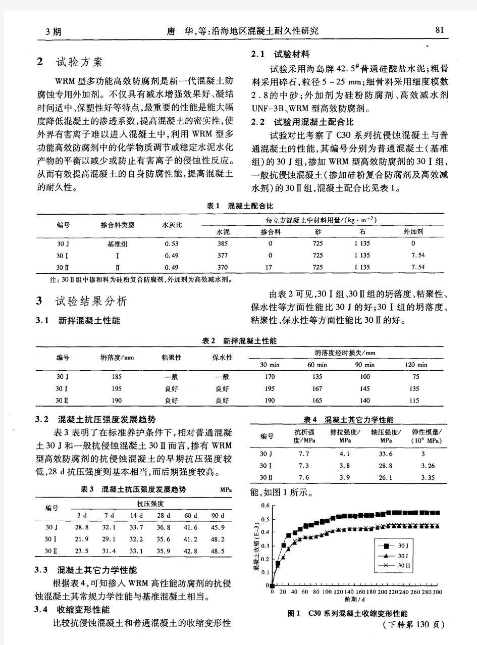 沿海地区混凝土耐久性研究