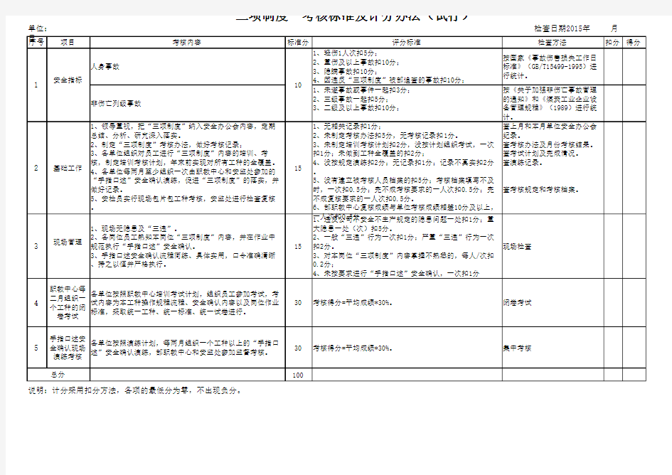 “三项制度”考核标准及评分办法(试行)