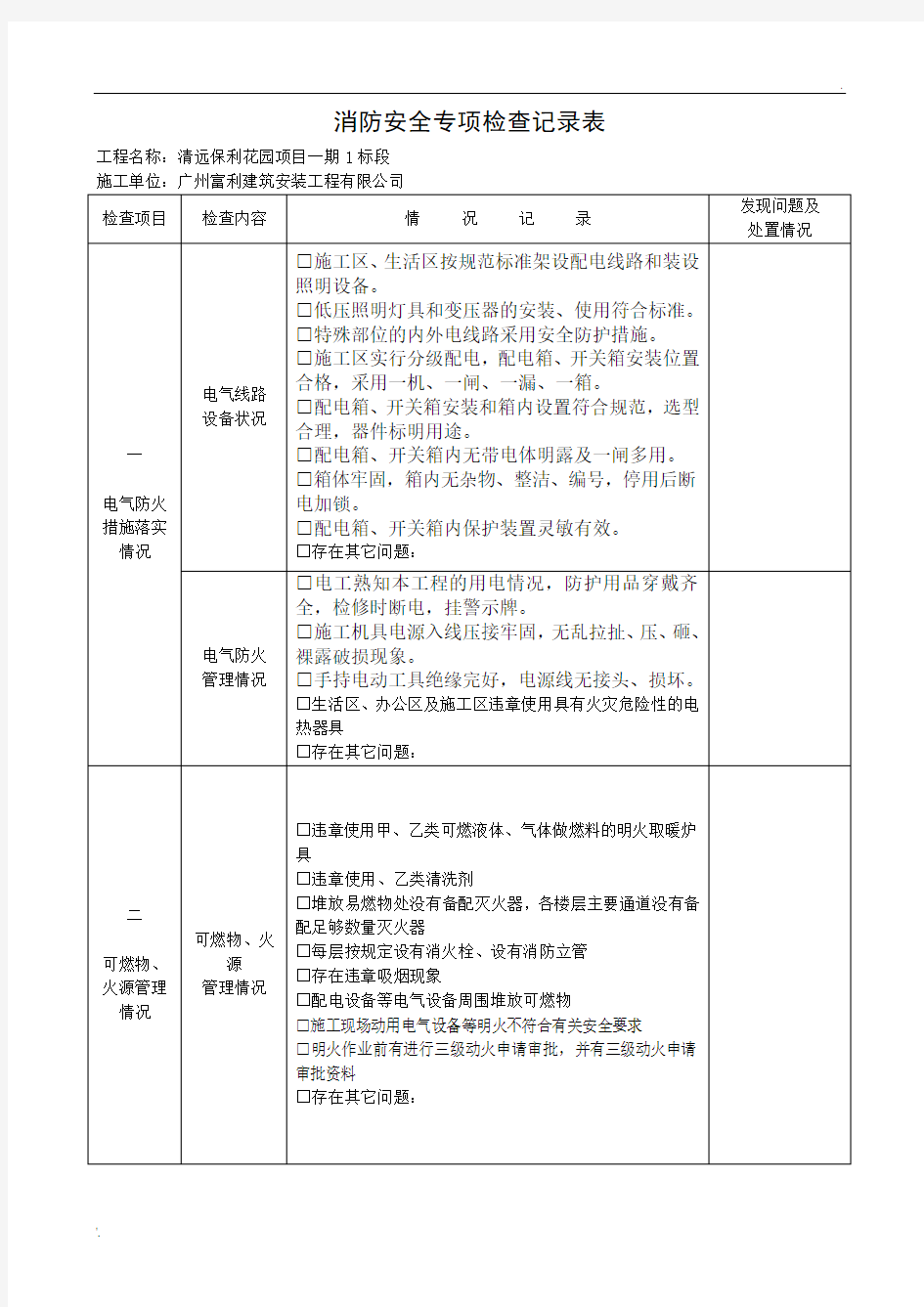 消防安全检查记录表