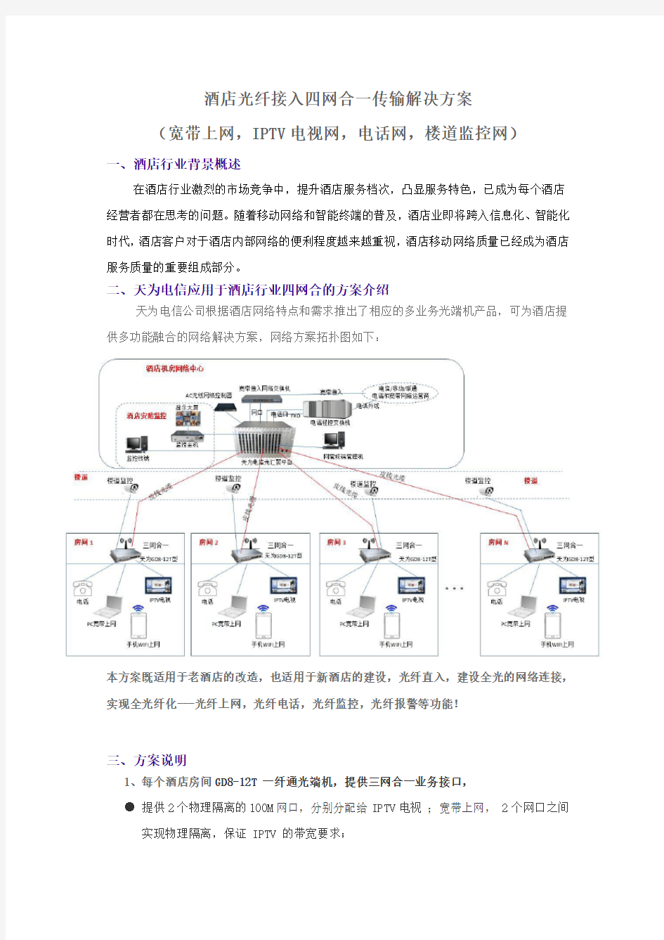 酒店光纤接入解决方案