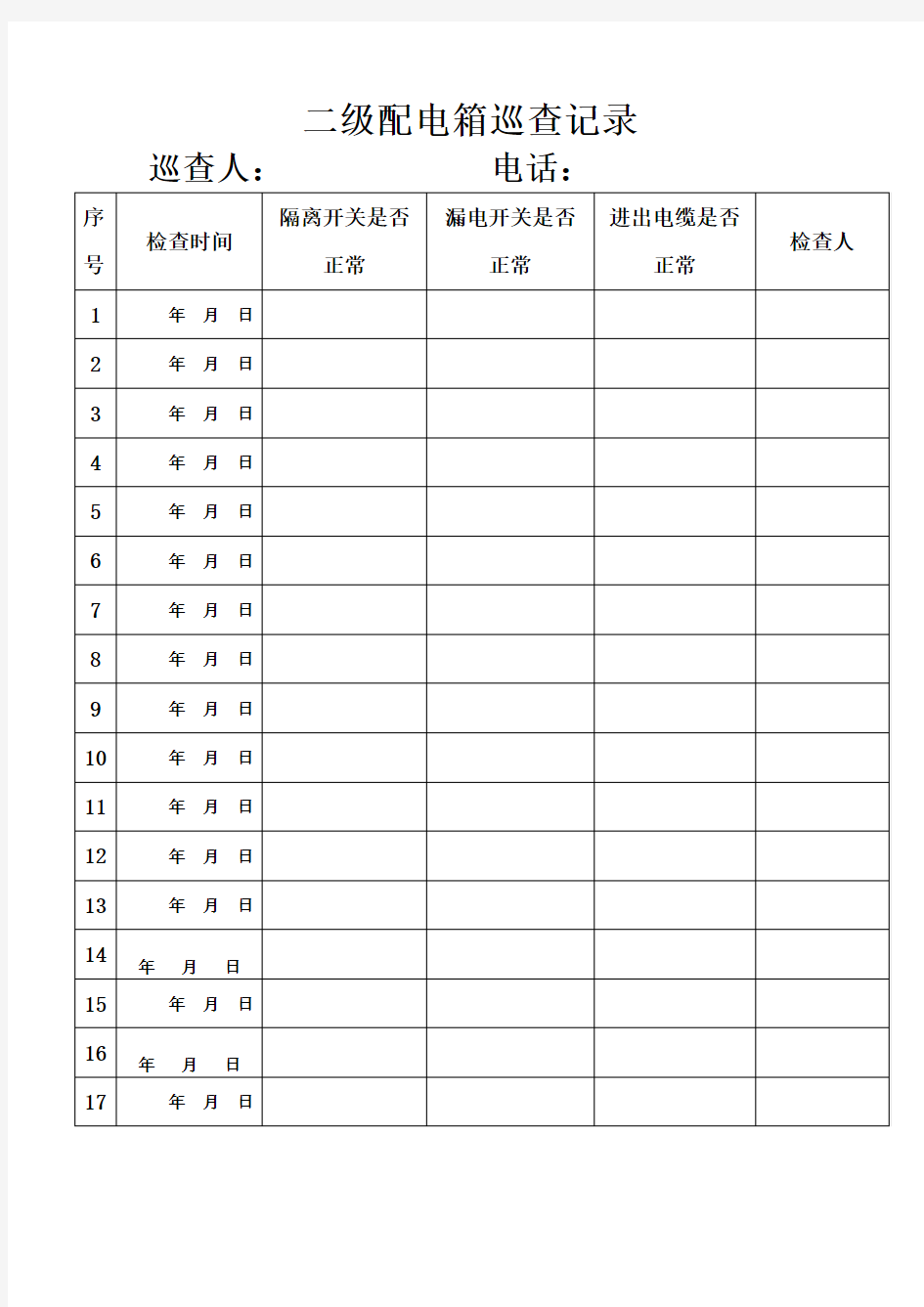 一、二级配电箱巡查记录