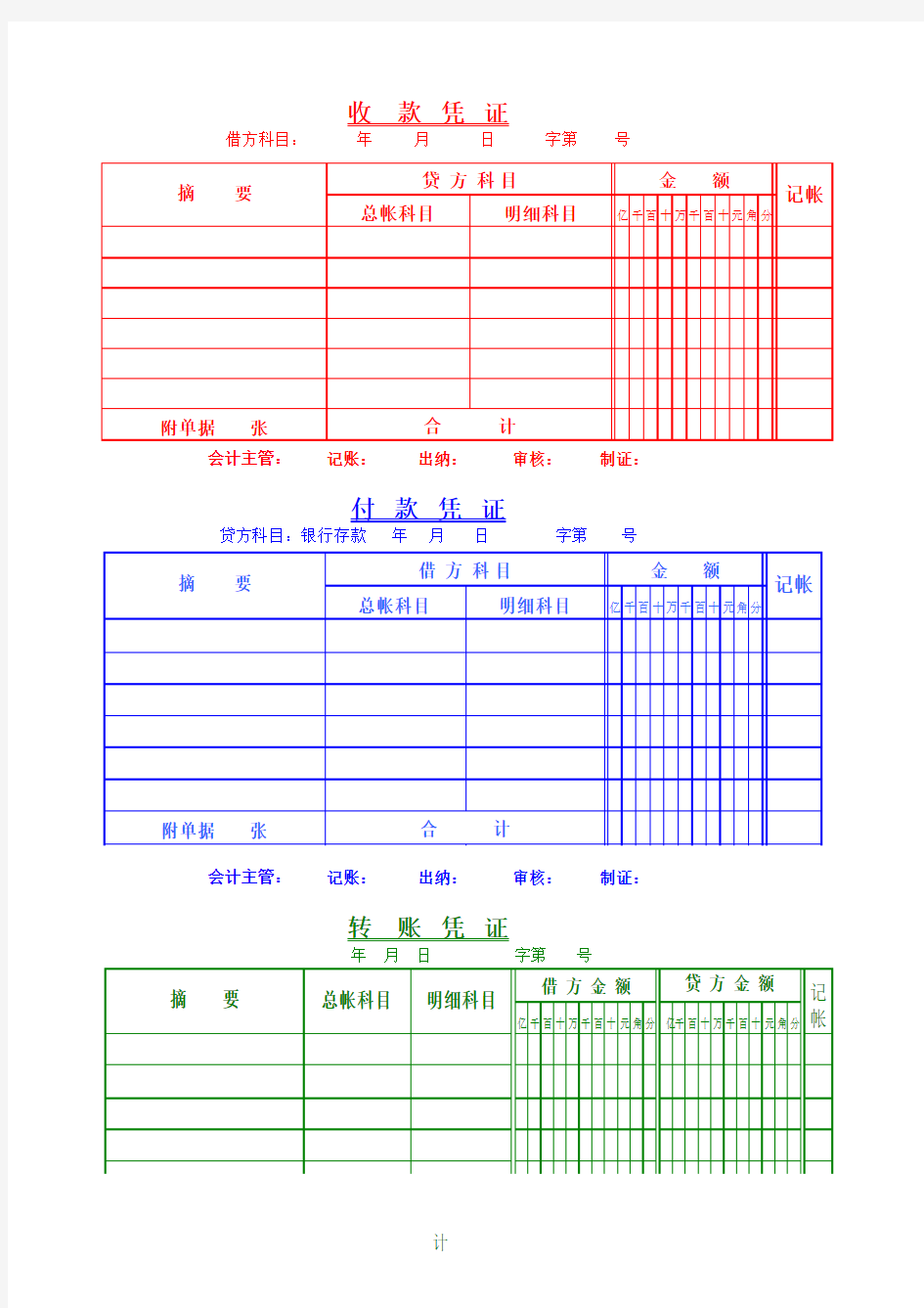 收付转凭证的样式