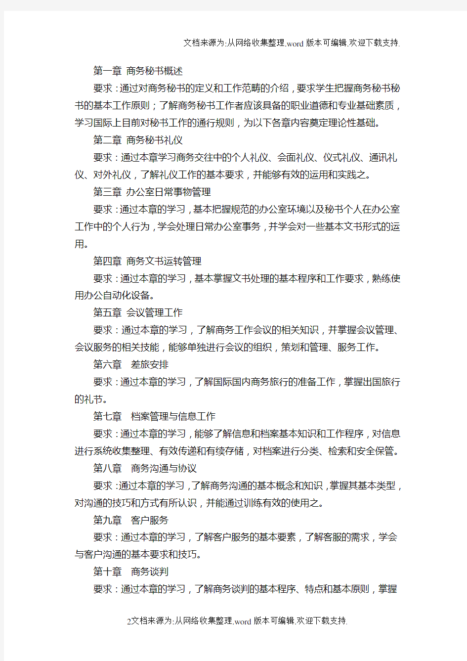 考证培训教学大纲(商务秘书)30学时