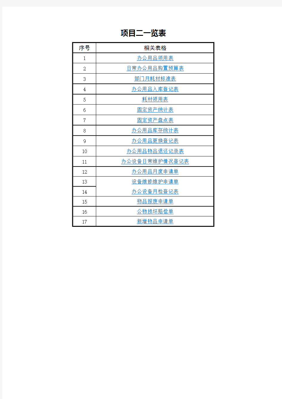 办公用品各类表单