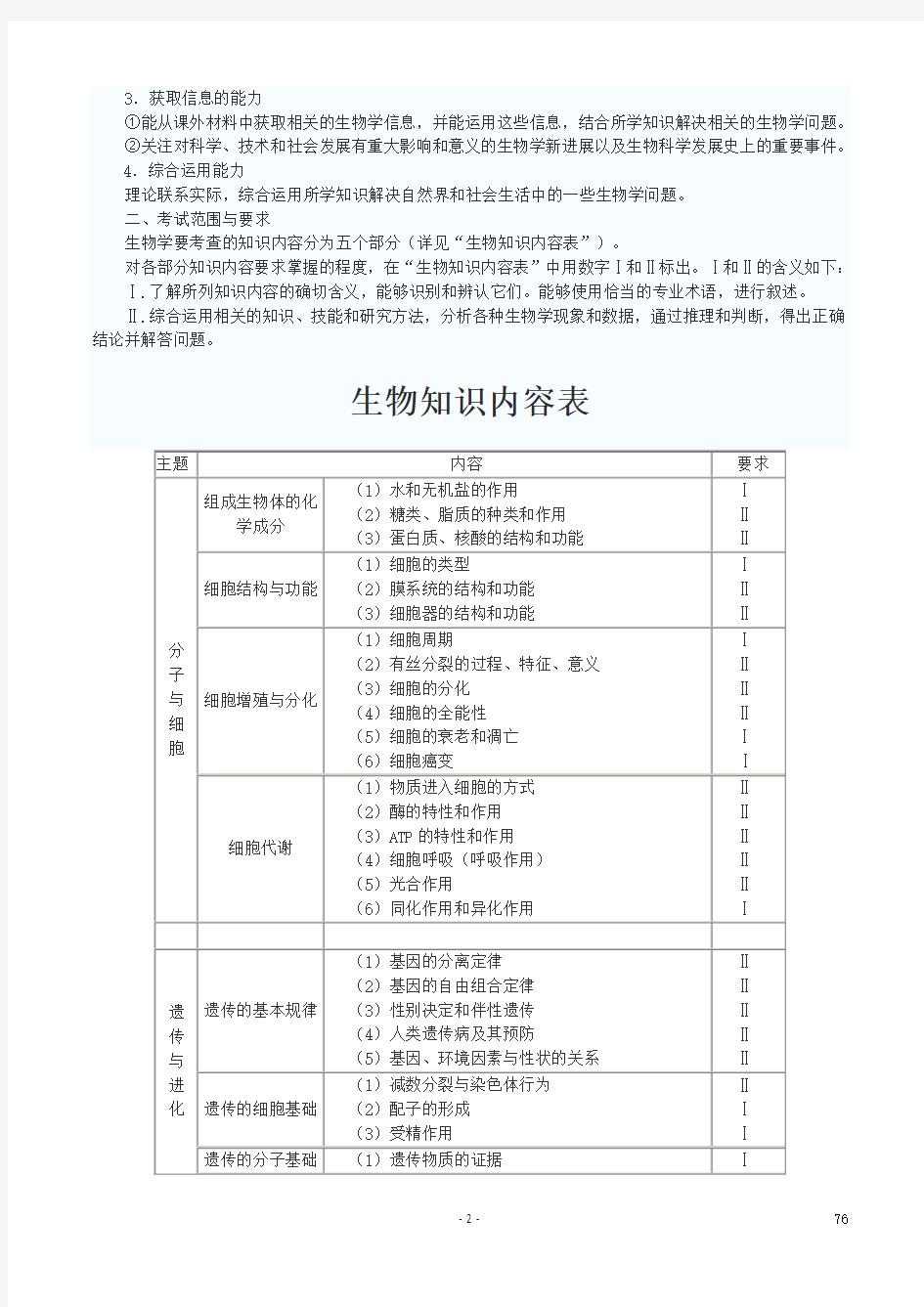 2020年XXXX北京高考考试说明-生物参照模板