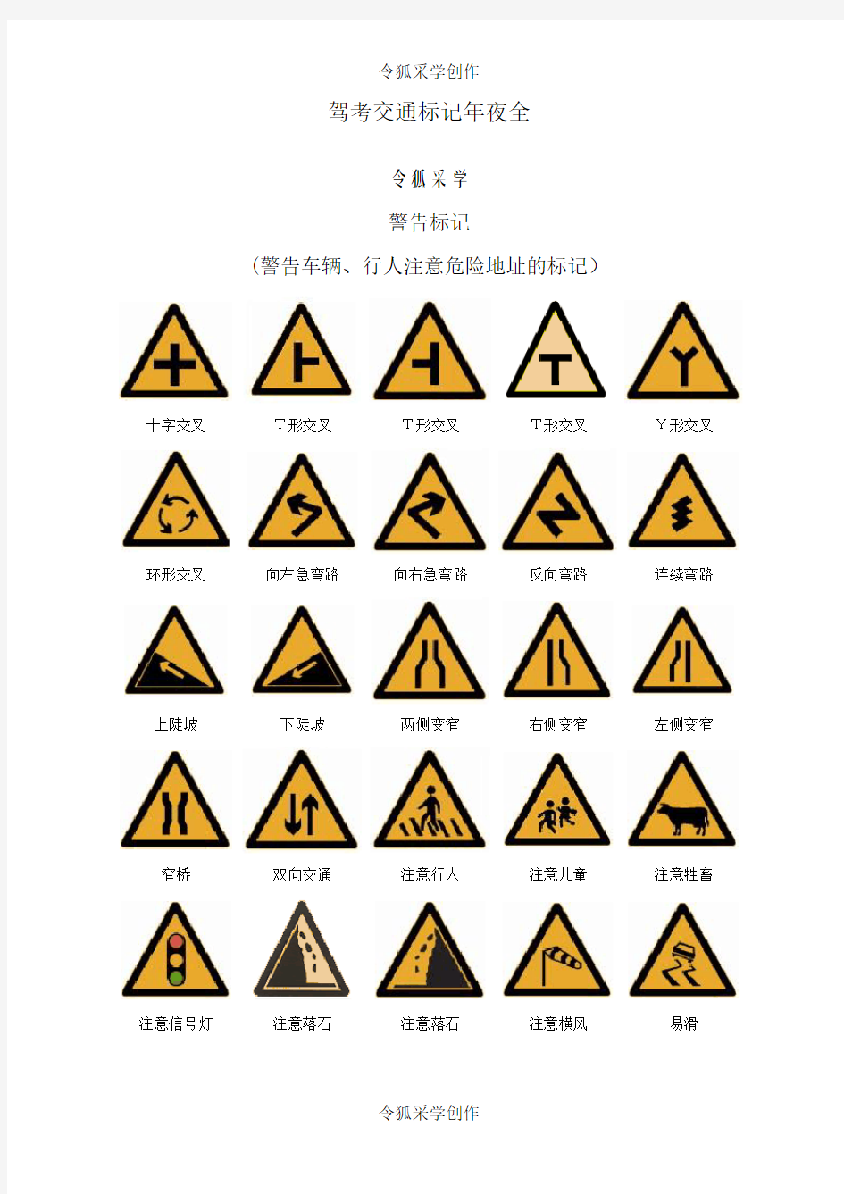 驾考交通标志大全整理版