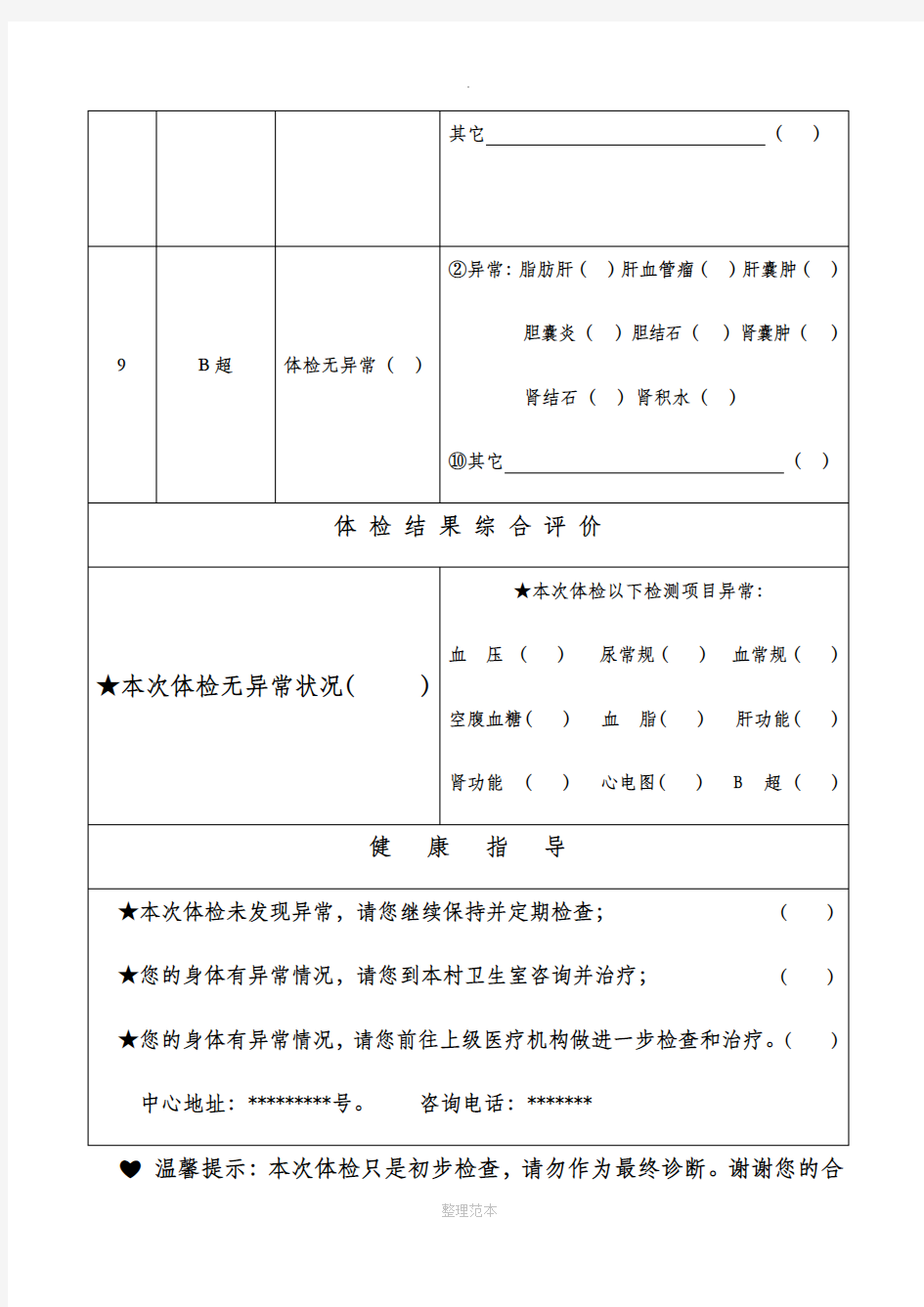 卫生院公共卫生体检反馈报告