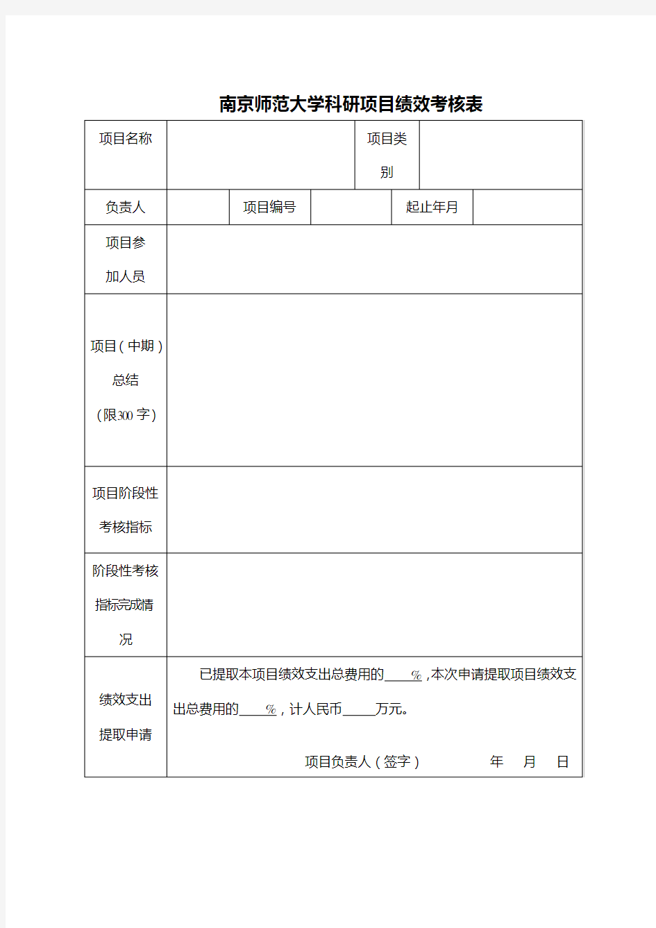 南京师范大学科研项目绩效考核表